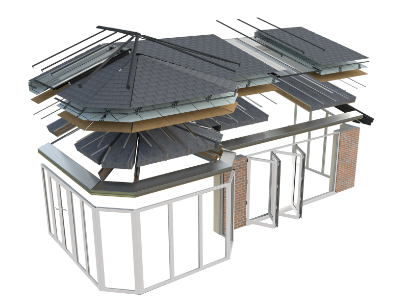 exploded view of a tiled conservatory roof