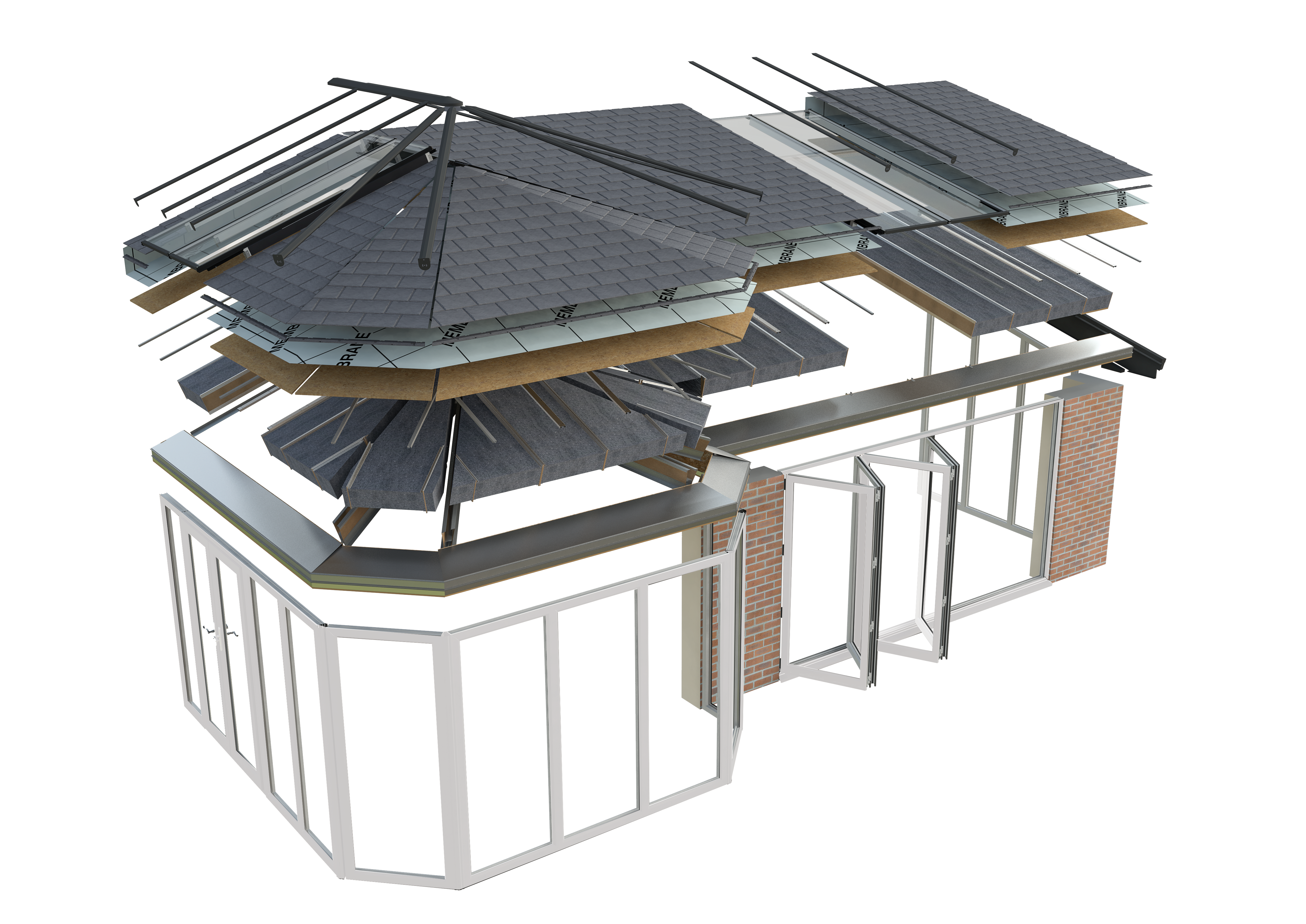 exploded view of a tiled conservatory roof