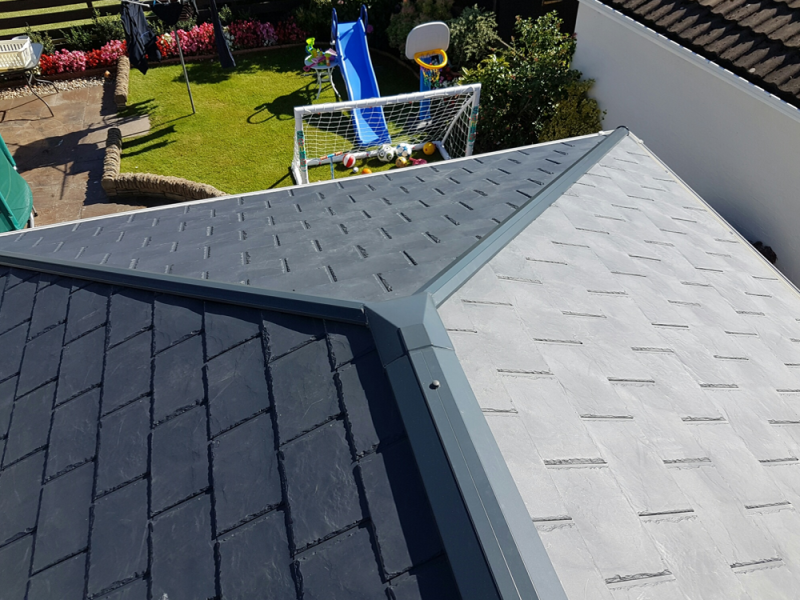 dark grey tiled conservatory roof top down view