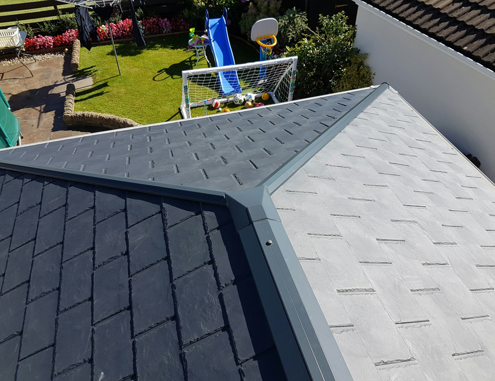 dark grey tiled conservatory roof top down view