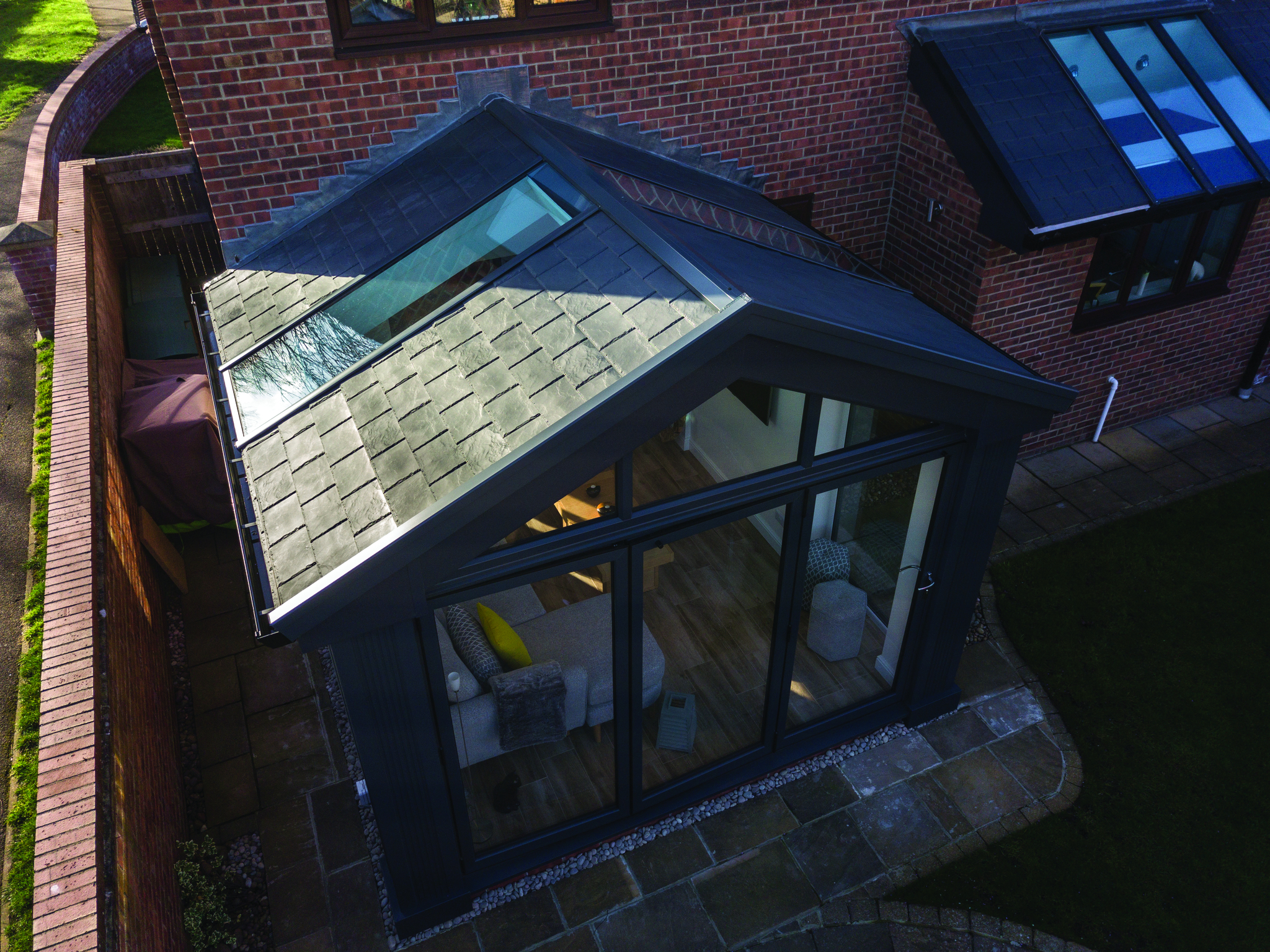 black tiled conservatory roof
